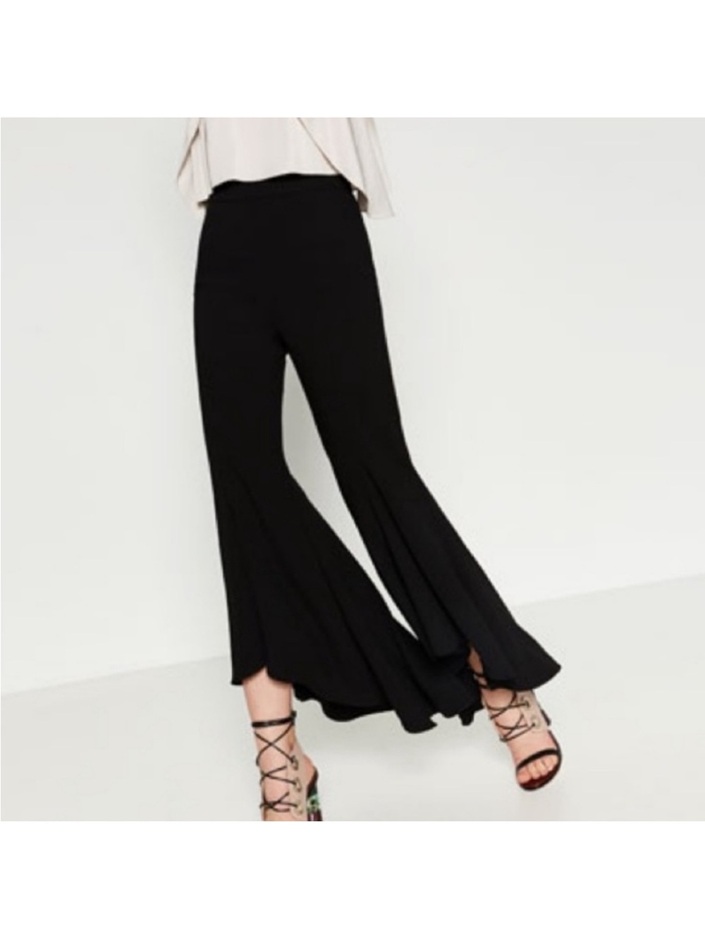 Zara Black Ruffle Flare Pants NWT NBW